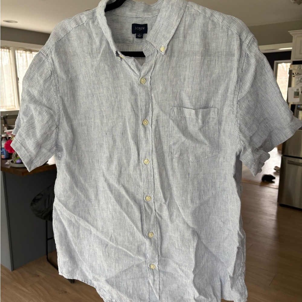 J. Crew Men's Linen Gray Striped Shirt